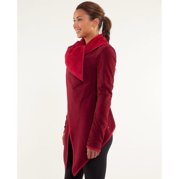 Lululemon Presence Of Mind Deepest Cranberry Red Fleece Wrap Jacket - Picture 2 of 7